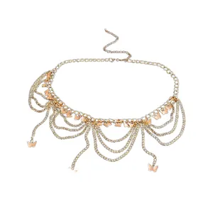 Elegante catena in vita a farfalla dorata con maglie metalliche multistrato per le donne