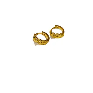 Gold-plated huggie hoop earrings featuring an elegant new Chinese style coin link design