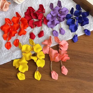 Vibrant bohemian matte petal tassel earrings in multiple colors for summer beach vacation