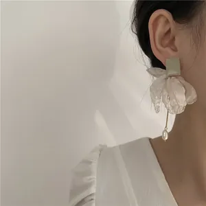 Boucles d'Oreilles Clous Nœud en Velours Blanc Style Ins Avec Tige en Argent Sterling 925 Élégante Perle Artificielle Femme