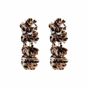 Fashionable fabric leopard print flower drop earrings for women with elegant design