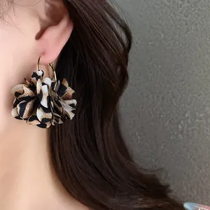 Leopard print fabric flower hoop earrings for women stylish fashion jewelry accessory
