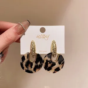 Fashionable leopard print geometric earrings with 925 silver needles for women