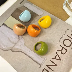 Minimalist Resin Chunky Square Ring For Women Niche High-End Geometric Macaron Color Index Finger Ring Simple Handmade Jewelry