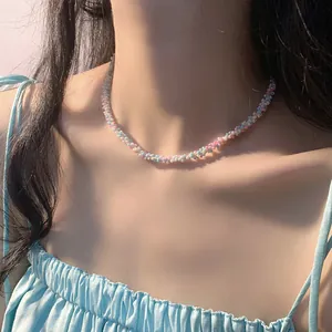 Multicolor Seed Bead Braided Necklace Summer Sweet Cute Fresh Clavicle Chain Titanium Steel Clasp For Women Handmade Jewelry