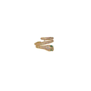 Elegant gold plated snake wrap open ring fully pavé set with sparkling cubic zirconia