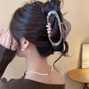 Fashion Leopard Print Dog Hair Claw Sweet Acrylic Shark Clip For Women Elegant Rhinestone Hair Accessories Daily Party Hair Clip