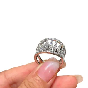 Minimalist and stylish hollow silver ring featuring a detailed cubic zirconia pavé setting