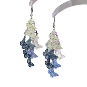 Fairy style hollow butterfly spray paint dangle earrings with elegant gradient colors