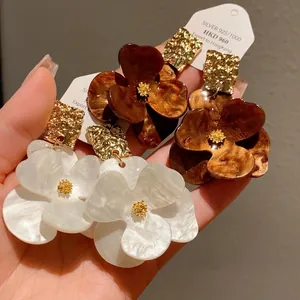 Fashion Oversized Flower Stud Earrings For Women Retro Geometric Acrylic Alloy 925 Sterling Silver Earring Post Jewelry