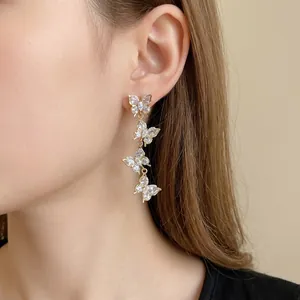 Zirconia Butterfly Tassel Drop Earrings For Women With 925 Sterling Silver Earring Post Gold Plated Copper Sweet Jewelry