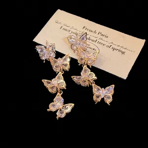 Elegant butterfly tassel earrings with zircons and 925 silver needles