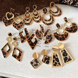 Leopard Print Hollow Geometric Earrings With 925 Sterling Silver Earring Post Vintage Fashion Lightweight Drop Earrings For Women