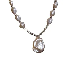 Elegant French Baroque irregular teardrop pearl necklace for women, chic vintage style.