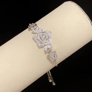 Macro shot of a vintage silver flower bracelet with shimmering cubic zirconia stones