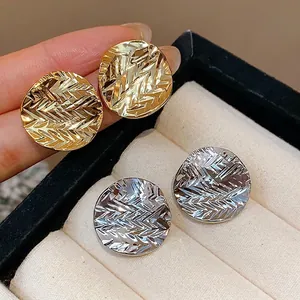 Minimalist 18k gold plated crumpled round stud earrings for women luxury high-end jewelry