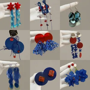 Vintage Light Luxury Acrylic Drop Earrings For Women Summer Beach Flower Tassel Geometric Contrast Color Handmade Earrings Jewelry