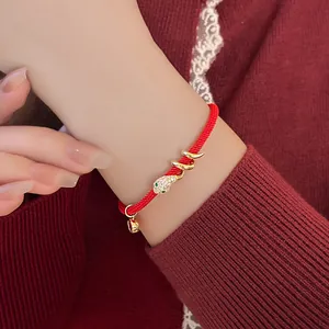 Echt Gold Überzogene Zirkonia Schlange Rotes Seil Armband Kupfer Geflochtenes Armband Zodiak Jahr Exquisiter Schmuck Für Damen