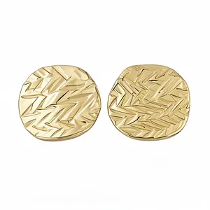 18k gold plated pleated round stud earrings with textured minimalist design for women