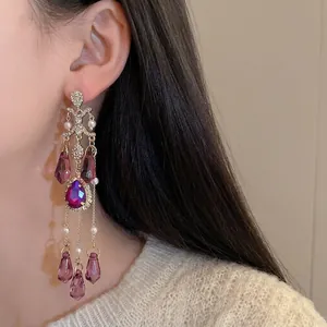 Orecchini a Nappa in Cristallo Artificiale Barocco Vintage Placcati in Oro Con Strass e Perno in Argento per Gioielli da Donna