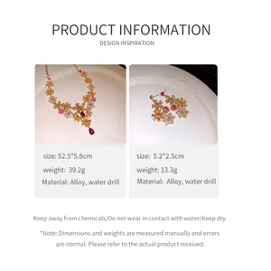 Detailed product specifications for vintage hollow flower necklace and earring jewelry set