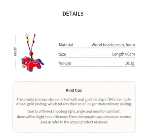 Detailed specifications for embroidered horse pendant necklace with material and weight info