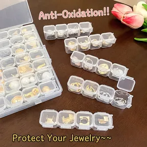 Joyero transparente de rejilla múltiple portátil para pendientes y anillos pequeños