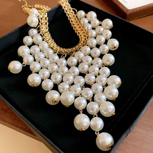 Detailed view of luxury pearl tassel necklace in vintage French style