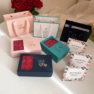 Rose Flower Jewelry Gift Box Set With Soap Flowers Handbag Greeting Card Romantic Jewelry Organizer For Women Valentine Birthday Gift