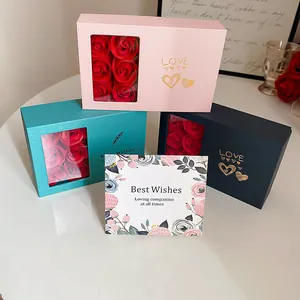 Rose flower jewelry gift box set with elegant gold foil LOVE stamping and card
