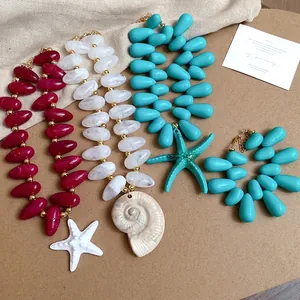 Übertriebene Acryl Wassertropfen Conch Seestern Anhänger Halskette Sommerurlaub Meeresstil Choker Accessoire Geschenk Für Damen Schmuck