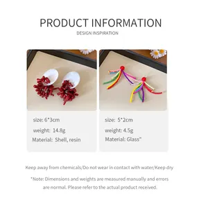 Detaillierte Produktinfos für Retro-Harz-Muschel-Ohrringe und bunte Perlenohrstecker im Set