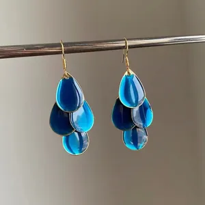 Vintage Palace Style Enamel Waterdrop Tassel Drop Earrings For Women Elegant Gold Plated Metal Drip Oil Jewelry Gift