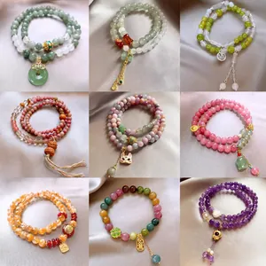 New Chinese Style Fox Beaded Bracelet Colorful Synthetic Stone Bracelet For Women Vintage Lucky Fox Mask Pendant Jewelry Gift