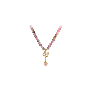 Elegant Chinese style colorful beaded necklace with golden fox mask pendant detail