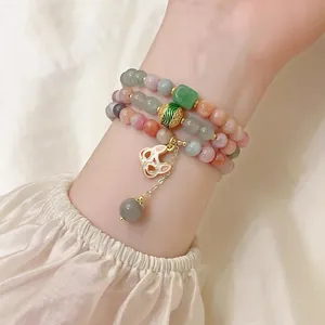 Detailed view of New Chinese style multi-layer beaded bracelet with fox charm and green stone