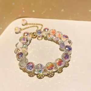 Handcrafted New Chinese style iridescent beaded bracelet with a delicate golden fox charm