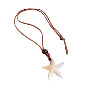 Collier de style vacances vintage avec pendentif étoile de mer en acrylique et perle