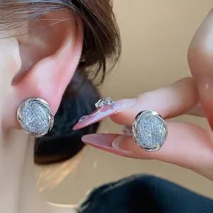 18K white gold plated geometric clip-on earrings with pavé zircons for non-pierced ears