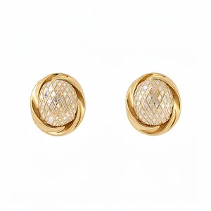 Luxury 18k gold plated geometric clip-on earrings with quilted zircon inlay