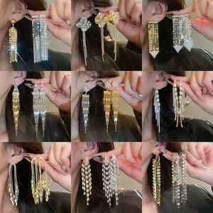 Orecchini Pendenti Lunghi con Nappine in Zirconia Geometrica per Donna Perno in Argento Sterling 925 Placcato Oro Argento Gioielli da Festa di Nozze