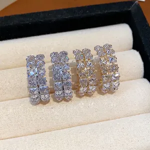 Elegant double-row zircon oval hoop earrings available in silver and gold finishes