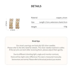 Detailed specifications for elegant zircon hoop earrings featuring copper and silver needles