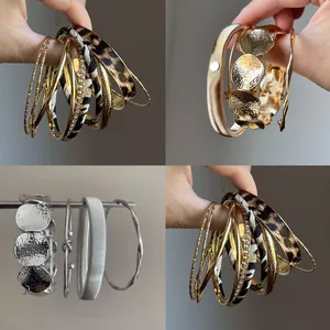 Exaggerated Geometric Irregular Wave Knot Stackable Bracelets For Women Alloy Gold Silver Plated Leopard Print Resin Bangles Jewelry