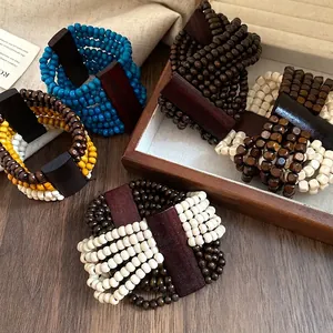 Braccialetti bohémien multistrato in perline di legno stile etnico