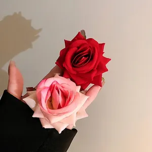 Korean Style Sweet Rose Flower Hair Clip For Women Fabric 3D Floral Duckbill Clip Elegant Party Hair Accessories Gift