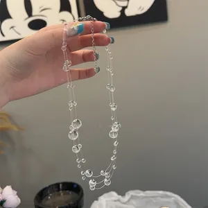 Collana Girocollo Multistrato con Perline di Vetro Irregolari Semplice Moda Perle Trasparenti Catena alla Clavicola Gioielli da Donna Regalo