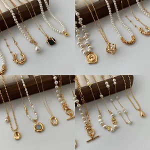 French Vintage Artificial Pearl Pendant Necklace For Women Light Luxury Elegant Geometric Camellia Butterfly Choker Jewelry
