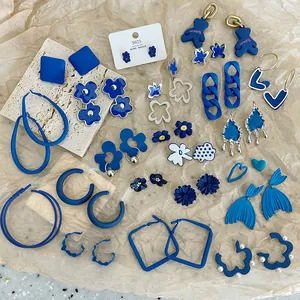 Orecchini a Bottone Francesi Retrò Blu Klein Per Donna Con Perno In Argento Sterling 925 Orecchini In Lega Geometrica Blu Cuore Fiore Gioielli Regalo