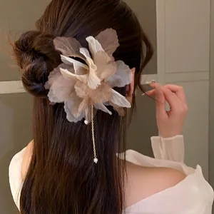 Mori Style Fabric Flower Hairpin With Artificial Pearl Tassel Ancient Elegant Hair Fork For Women Sweet Hair Accessories